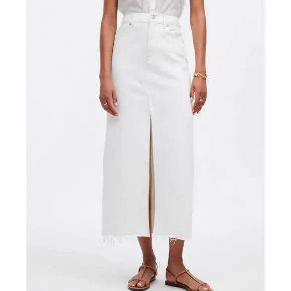 NWT Madewell The Rilee Denim Midi Skirt In Tile White Size 26 - Picture 2 of 7